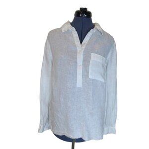 Inc International Concepts white linen Henley style blouse with raw hem Large